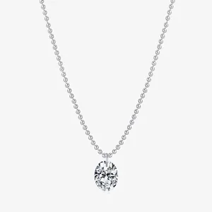 Oval Moissanite Necklace 925 Sterling Silver D Color VVS1 Elegant Minimalist Beaded Chain Jewelry For Women