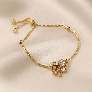 Verstellbares goldenes Schlangenkette-Armband mit funkelndem Zirkon-Bienenanhänger