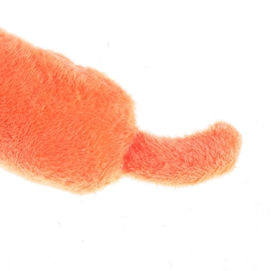 Detail shot of the orange plush toy tail showing long fur texture and quality