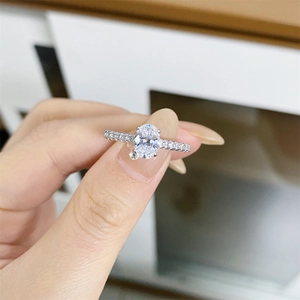 925 Sterling Silver Oval Cut Moissanite Ring Minimalist Pave Engagement Wedding Band Jewelry For Women Gift