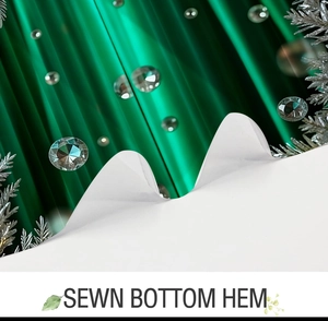 Detailed close-up showing the high-quality sewn bottom hem of this 3D Christmas shower curtain