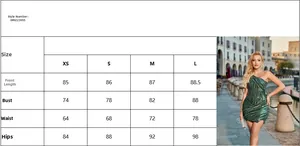 Size chart for the one-shoulder sequin party dress detailing XS-L body measurements