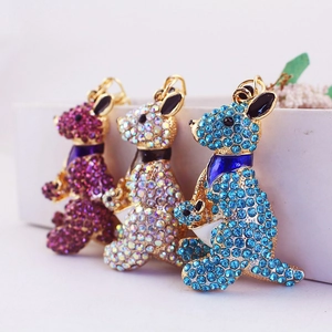 Rhinestone Kangaroo Keychain Mother Child Animal Bag Pendant Zinc Alloy Sparkling Key Ring Gift For Her Cute
