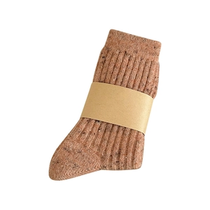 Thick wool knit socks in caramel brown with retro speckled texture for winter warmth