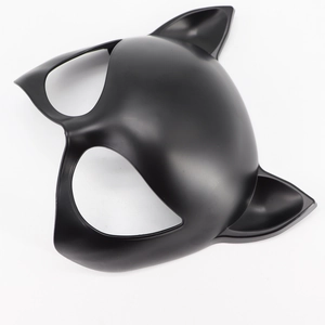 Matte black cat ear half-face mask for Halloween party and cosplay costume accessory