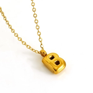 Polished 3D gold bubble letter B pendant necklace with O-chain for minimalist women