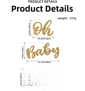 Kit de panneaux en bois doré Oh Baby avec dimensions détaillées pour décoration de fête