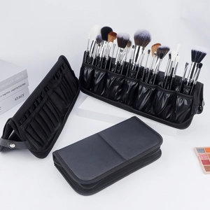Professional Makeup Brush Bag Foldable PU Leather Fabric Multi Slot Portable Cosmetic Organizer Pouch For Makeup Artist
