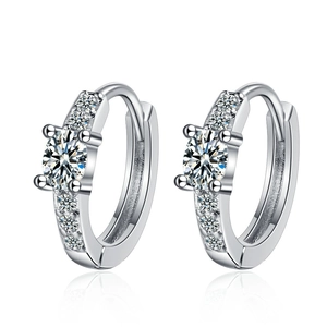 Elegant silver hoop earrings with round brilliant cut zircon and pave setting diamonds