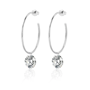 Classic 925 sterling silver hoop earrings with large round cut moissanite pendants