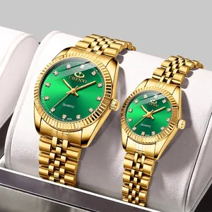 Gold Quartz Watch Stainless Steel Strap Rhinestone Dial Waterproof Business Luxury Wristwatch For Men Women