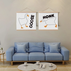 Minimalist goose wall art scroll set with wooden hangers for home living room decor
