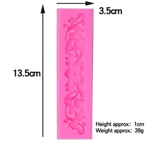 Pink silicone fondant mold with vintage floral relief patterns for cake border decoration