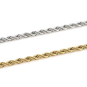 Polished stainless steel rope chain necklaces in gold and silver for men and women