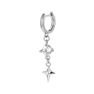 Boucles d'oreilles créoles vintage en argent avec zircon clair et pendentif étoile