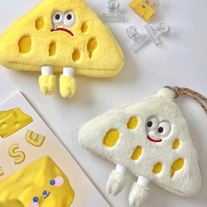 Cartoon Cheese Shape Plush Coin Purse Kawaii Triangle Neck Hanging Crossbody Bag Soft Zipper Wallet Student Gift