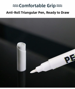 Macro detail of the anti-roll triangular barrel and fine fiber tip of the white marker