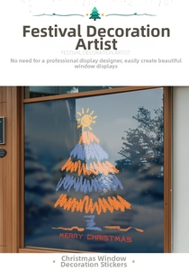 Autocollant de sapin de Noël artistique avec texte Merry Christmas pour vitrines