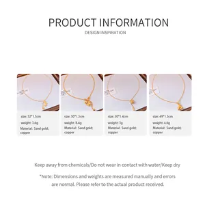 Detailed view of sand gold plated copper necklace with specifications and care tips