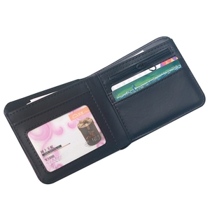 Men's black skull bi-fold wallet with zipper coin pocket and clear ID window view
