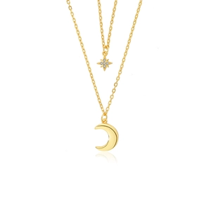 Layered Necklace 925 Sterling Silver Star Moon Pendant Cubic Zirconia Elegant Sweet Jewelry For Women Gift