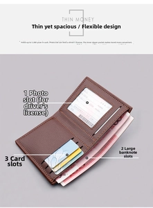Detailed interior of slim leather wallet with multiple card slots and cash compartments