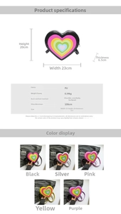 Detailed size specifications for the rainbow heart cross-body bag with PU material detail