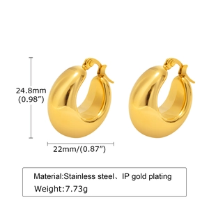 Detail view of 18K gold plated stainless steel teardrop earrings with dimensions 24.8x22mm