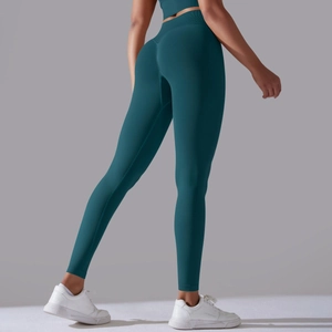 Rückansicht der nahtlosen High-Waist-Yogahose mit Push-up-Effekt in Dunkeltürkis
