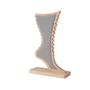 Bamboo and wood foot-shaped jewelry display stand with grey velvet for necklace and anklet