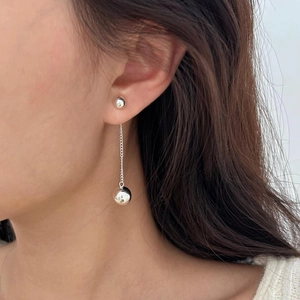 Elegant 925 sterling silver drop earrings with spherical studs and hanging tassel chain