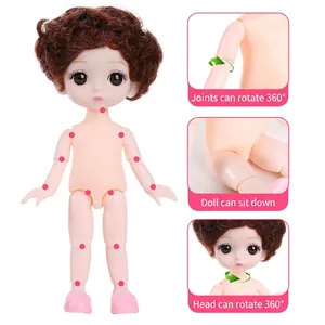 Articulated princess doll body with 13 movable joints and brown curly hair