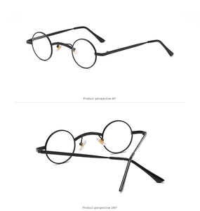 Steampunk round sunglasses with vintage black metal frame shown from 90 and 180 degrees