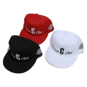 Flat brim snapback hats in red, black and white with premium C letter embroidery
