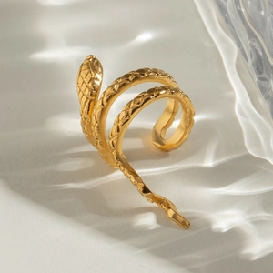 Anello serpente in acciaio inossidabile placcato oro 18k con texture a scaglie martellate