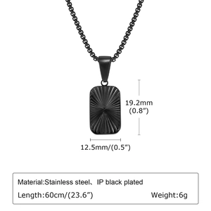 Detailed size specifications for the black titanium steel necklace with rectangular pendant