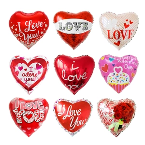 Set of 9 heart-shaped Valentine's Day foil balloons with I Love You and floral prints
