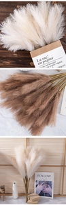 Detail showing soft feathery texture of cream and brown artificial pampas grass