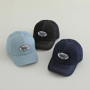 Kids Baseball Cap Denim Cotton Letter Embroidery Adjustable Sun Hat For Toddler Boys Trendy Outdoor Peaked Cap