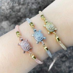 Colorful turtle pendant bracelets in gold, silver, and rose gold with zircon stones