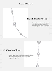 Macro shot of 925 sterling silver chain with elegant cultured pearls and polished finish
