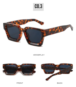 Detailed views of chunky square sunglasses in tortoiseshell acetate from multiple angles