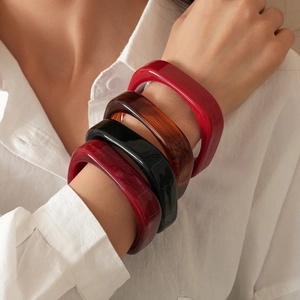Minimalist Geometric Square Bangle Resin Chunky Wide Bracelet Marble Tortoise Shell Texture Fashion Jewelry Women