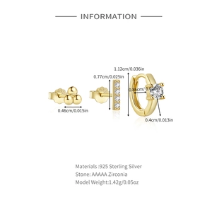 Detailed size specifications for 925 sterling silver geometric earring and stud set
