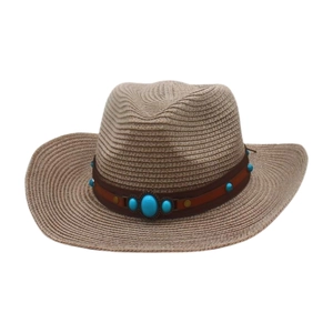 Chapeau de cowboy en paille avec bande décorative turquoise pour la plage et le soleil