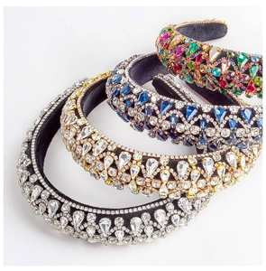 Set of four luxury baroque headbands featuring dazzling crystals and soft velvet lining