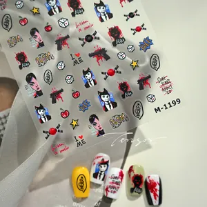 Close-up of M-1199 nail art stickers with street graffiti and punk portraits