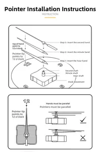 Detailed technical diagram for installing clock hour, minute, and second hands on movement