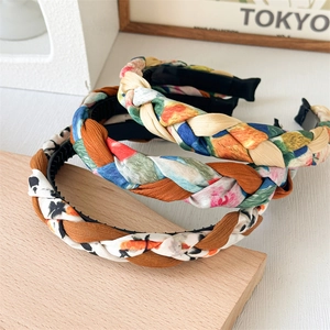 Cerchietto Intrecciato Con Fiori Pittura Ad Olio Retro Francese Fascia Per Capelli Antiscivolo Con Denti Tessuto Vintage
