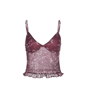 Caraco en dentelle léopard violet foncé avec nœud et ourlet à volants élégant